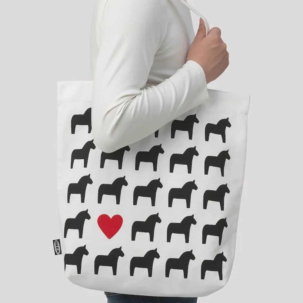 IKEA Dala Horse Tote Bag Black Horse Silhouettes and Red Heart